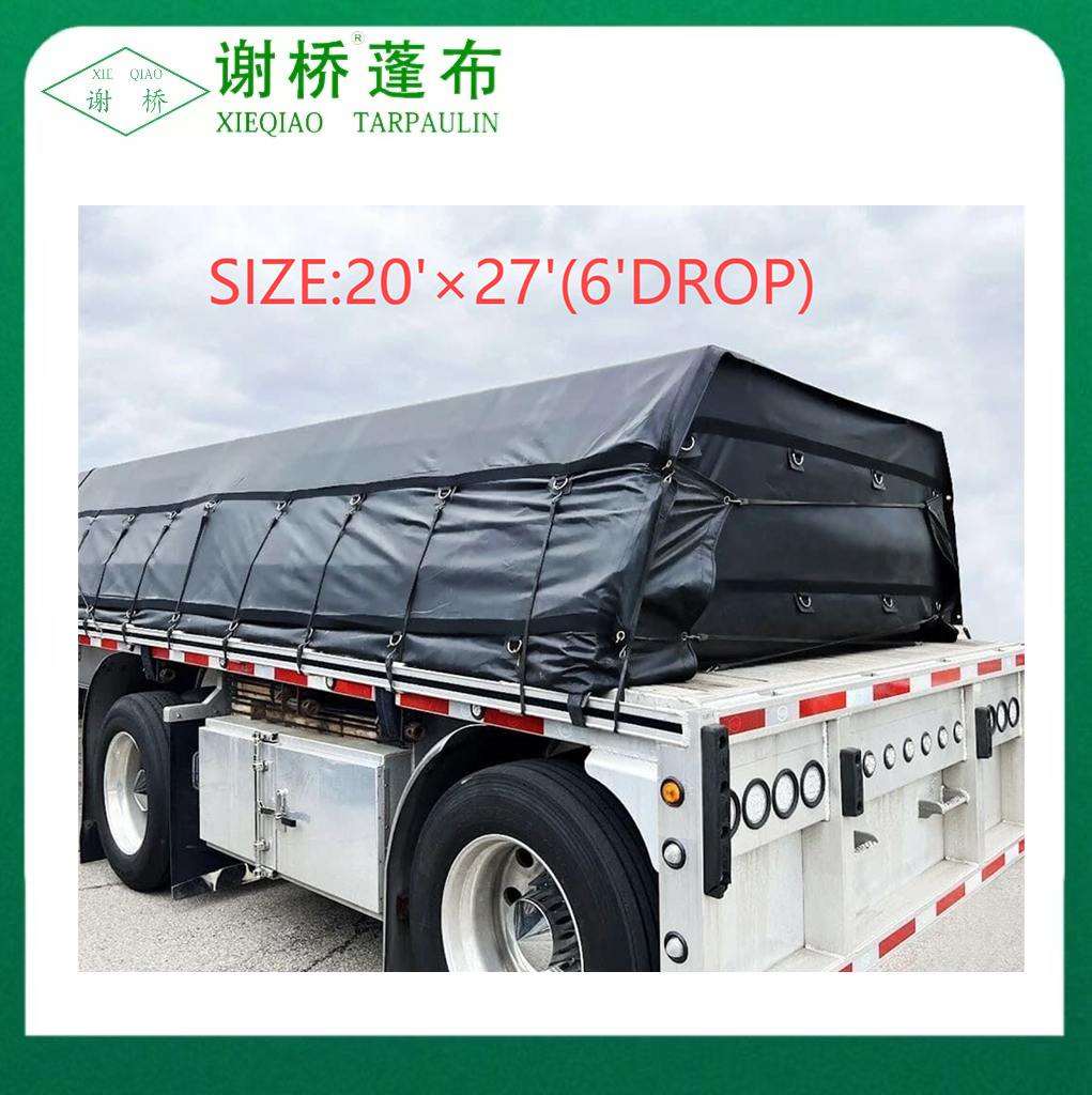 18オンスのフラットベッドトラックTARP 20 "x27"（8 "ドロップ） - ブラック